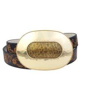 Gold 2-Tone Buckle w. 1" floral tooled belt